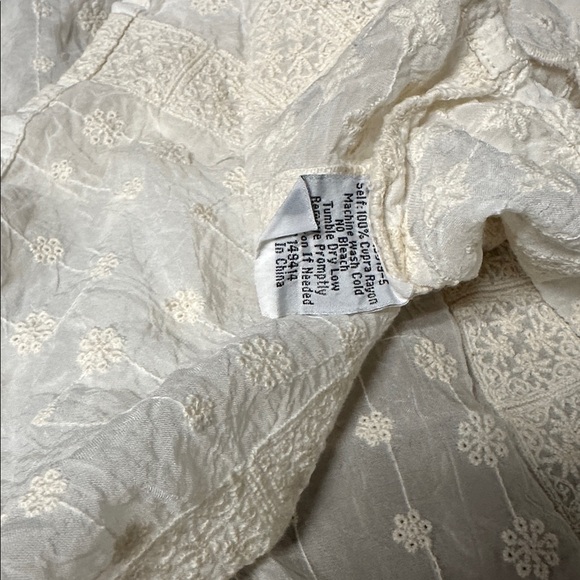 Johnny Was great shape eyelet embroidered cream ruffle sleeves plaid blouse top - Picture 5 of 8